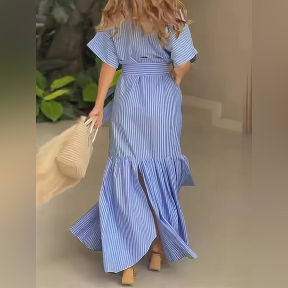 NEW‎ Blue Striped Maxi Dress - Picture 2 of 10
